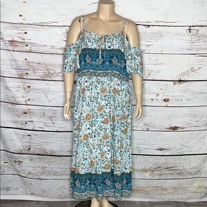 Bloomchic NWT Size 18-20 Blue - Floral Print Cold Shoulder Maxi Dress